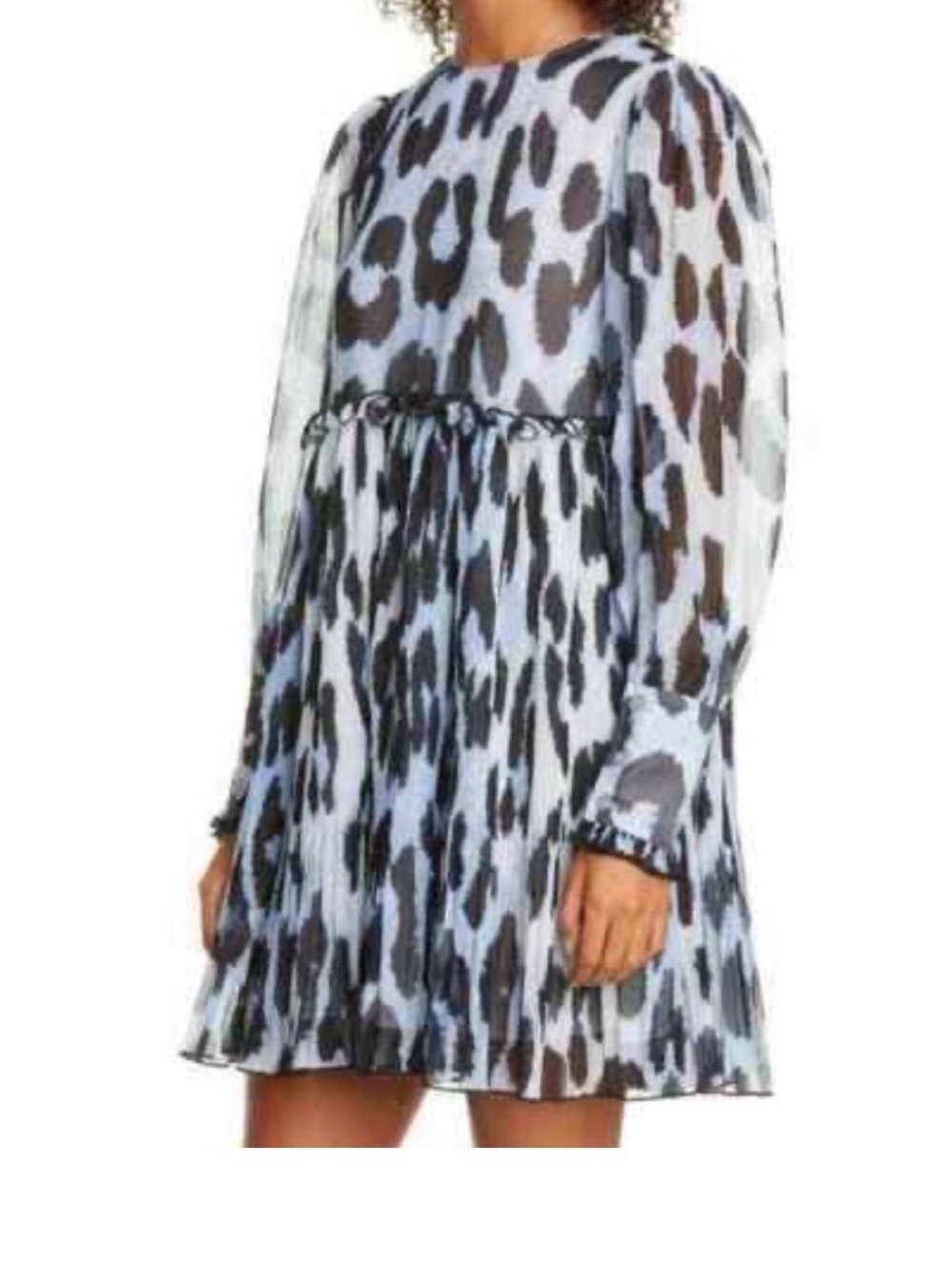 NWOT Ganni Georgette  Leopard-Print Pleated Dress
